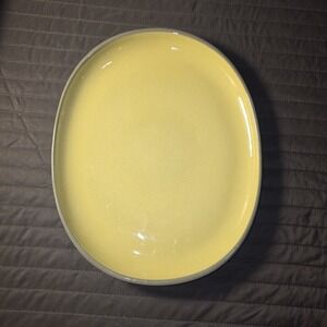 HARKERWARE‎ Stone China Canary Yellow/Grey Lrg Oval Platter 10 x 13" Ovnprf USA